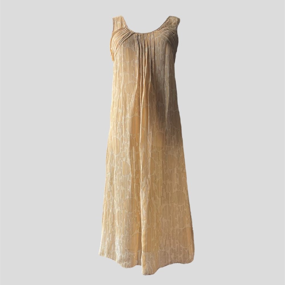VTG Retro Mod Pattern Golden Yellow Sheer Silk Palm Springs Dress